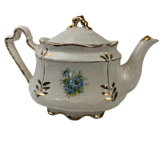 Arthur Wood England Teapot Blue Floral Porcelain Gilded Vintage Tea Pot - Picture 1 of 9